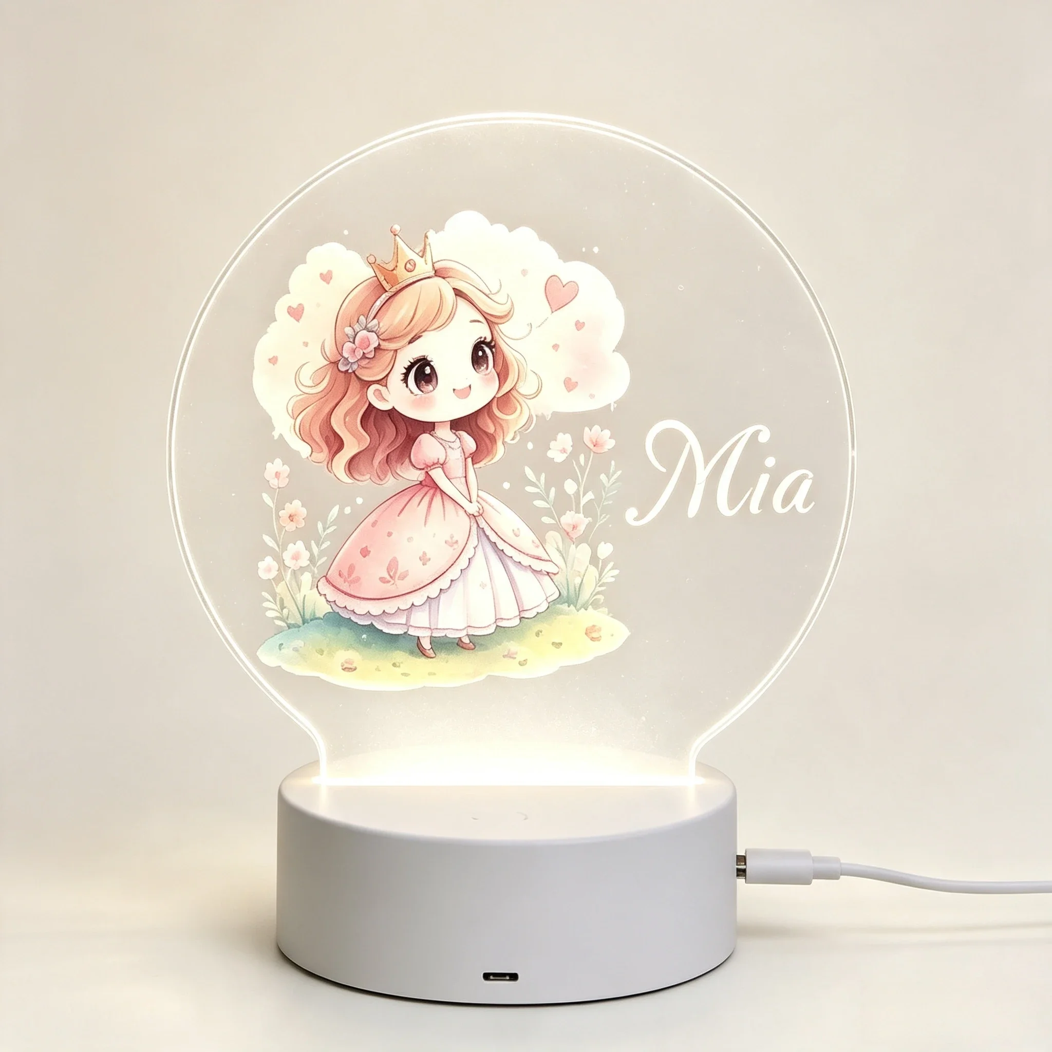 Baby Nursery Night Light - โคมไฟ LED รูปมงกุฎเจ้าหญิงน้อยลายดอกไม้ น่ารัก สำหรับตกแต่งห้องเด็กหญิง