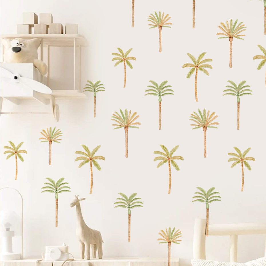 Baby Nursery Wall - Boho สติกเกอร์ติดผนังต้นมะพร้าวต้นปาล์มสำหรับเด็กทารกหญิงเด็กผู้ชายห้องสถานรับเลี้ยงเด็กศิลปะบนผนังรูปลอกการตกแต่งบ้านห้องนอนเด็ก