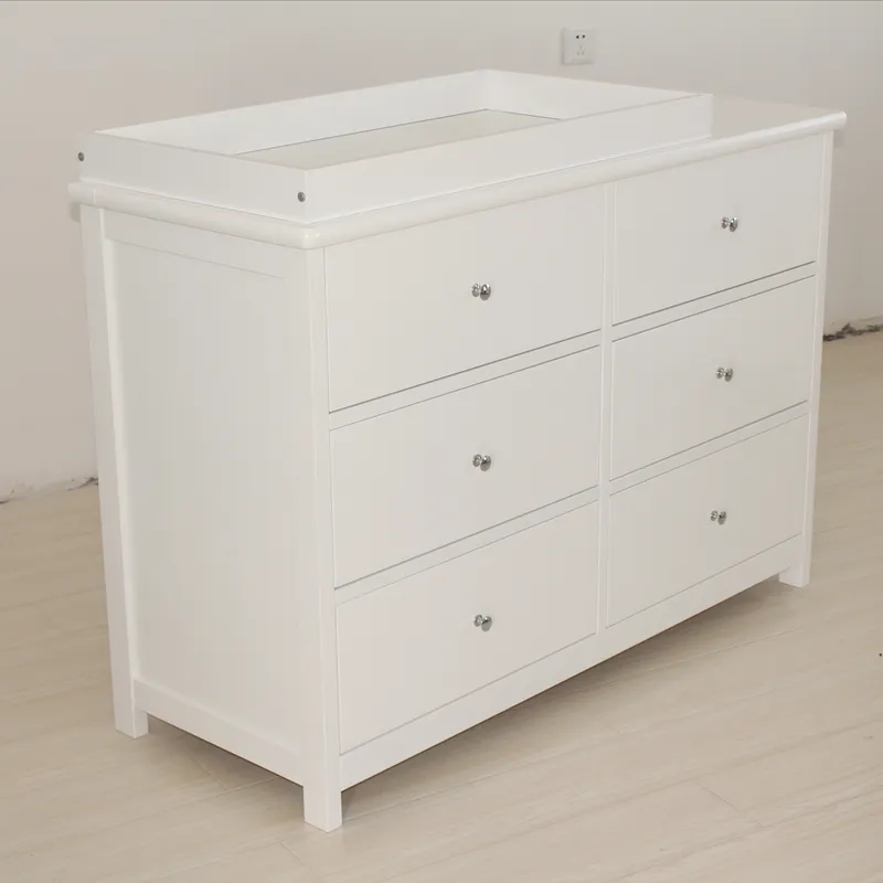 Baby Nursery Dresser - ตู้เก็บของเด็กสีขาว 6 ลิ้นชัก เฟอร์นิเจอร์จัดระเบียบห้องเด็ก ขนาดสั่งทำได้ ตู้เสื้อผ้าเด็กสไตล์โมเดิร์นสำหรับเก็บเสื้อผ้าและของเล่น