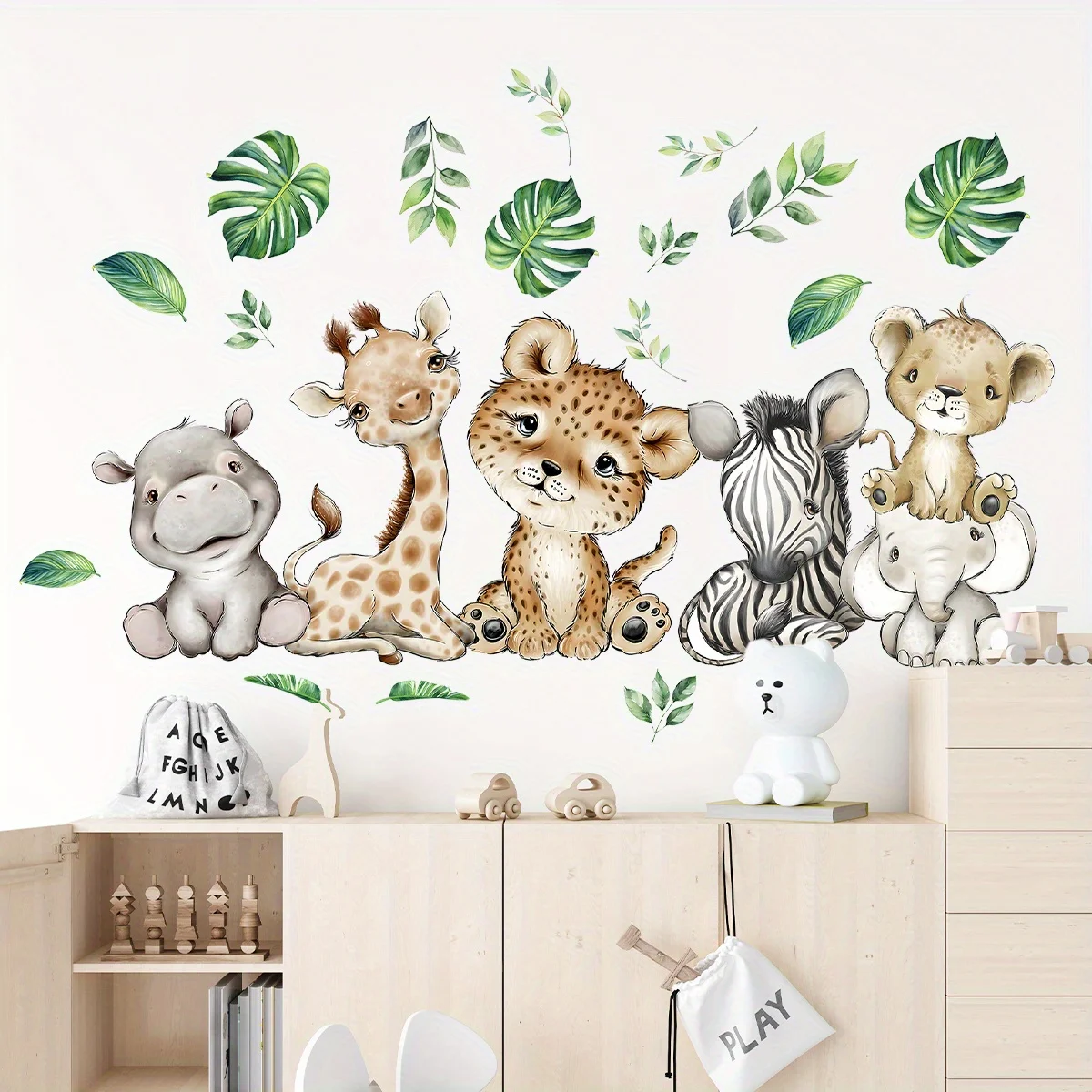 Baby Nursery Decals - 1PC การ์ตูนน่ารัก Hippo Tiger ช้างกวางต้นไม้สัตว์สติ๊กเกอร์ติดผนังสําหรับห้องนอนห้องนั่งเล่นเนอสเซอรี่ตกแต่ง Wall