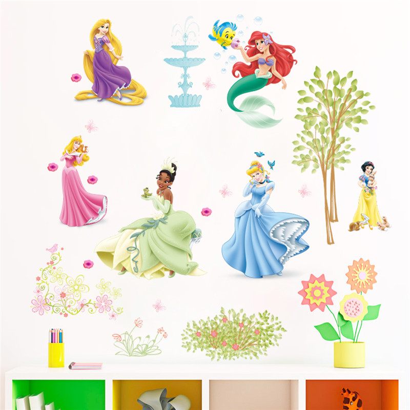Baby Nursery Decals - การ์ตูนเจ้าหญิงปราสาทดอกไม้ต้นไม้สติ๊กเกอร์ติดผนังสำหรับห้องนอนเด็กตกแต่งห้องพักหญิง Diy Wall Decals โปสเตอร์ภาพจิตรกรรมฝาผนัง