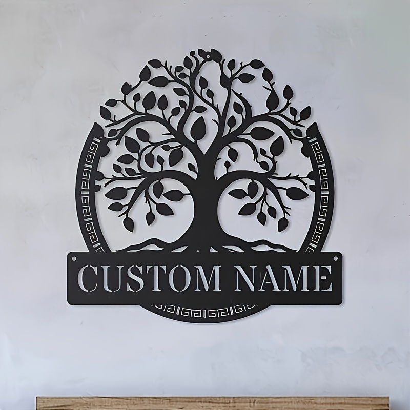 Baby Name Wall Art - งานศิลปะโลหะติดผนังรูปต้นไม้แห่งชีวิต ป้ายชื่อครอบครัวแบบส่วนตัว การออกแบบเรขาคณิตที่สามารถนำกลับมาใช้ใหม่ได้ ของตกแต่งบ้านทรงกลมทำจากโลหะ