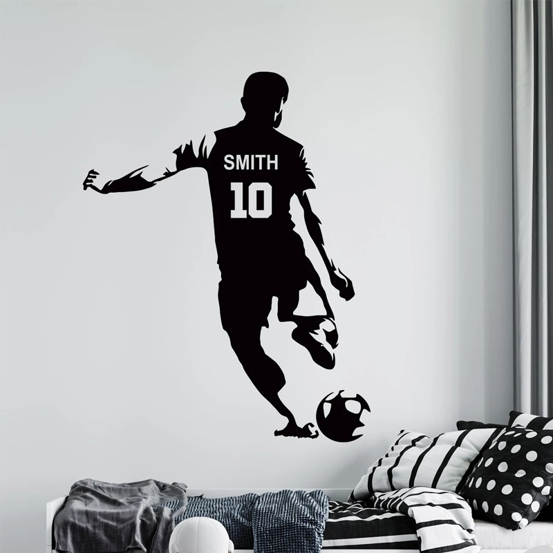 Baby Nursery Decals - ส่วนบุคคลฟุตบอลชื่อและหมายเลขสติ๊กเกอร์ติดผนังไวนิล Art Home Decor เด็กห้องวัยรุ่นห้องนอนฟุตบอล Decals