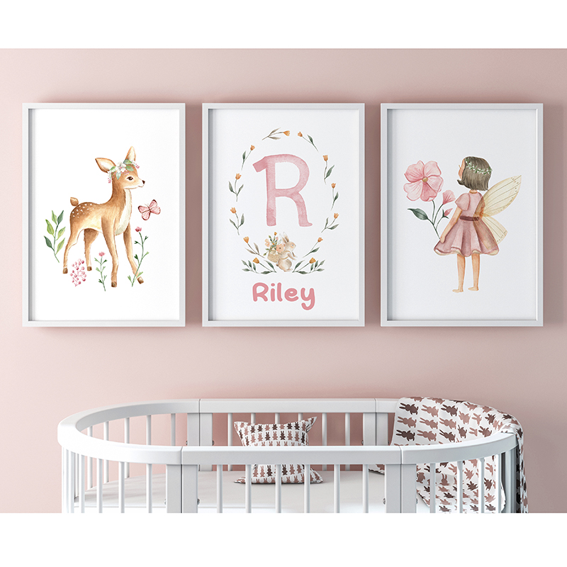 Baby Name Wall Art - โปสเตอร์ภาพวาดและภาพพิมพ์บนผ้าใบแคนวาสรูปศิลปะบนผนังสำหรับตกแต่งห้องนอนของหญิงสาวรูปของขวัญสำหรับงานรับขวัญ