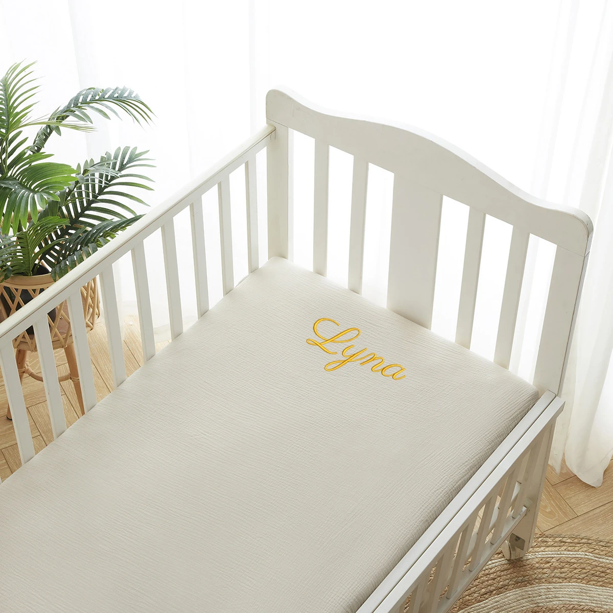 Baby Nursery Sale - ชุดเครื่องนอนผ้ามัสลินปักชื่อส่วนตัวเบาะเปลเด็ก S สำหรับเด็กหญิงและเด็กชายเตียงเด็กเบาะเปลเด็กผ้าฝ้ายติดตั้งสำหรับที่นอนเปล