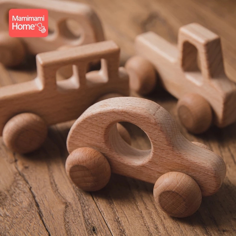 Baby Nursery Hospital - 1Pcรถไม้ของเล่นเด็กBPAฟรีBeechไม้Teetherการ์ตูนอินทรีย์รถไม้Montessoriของเล่นเด็กTeethingพยาบาล