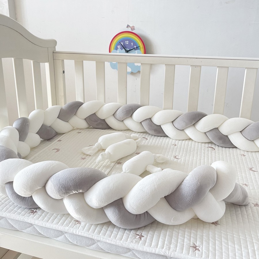 Baby Nursery Sale - กันชนเตียงเด็กแบบถัก 1M/2M/3M/4M สำหรับเตียงเด็กแรกเกิด ป้องกันเตียงเด็ก ชุดเครื่องนอนกันชนเตียงเด็ก กันชนในเตียงเด็กอ่อน