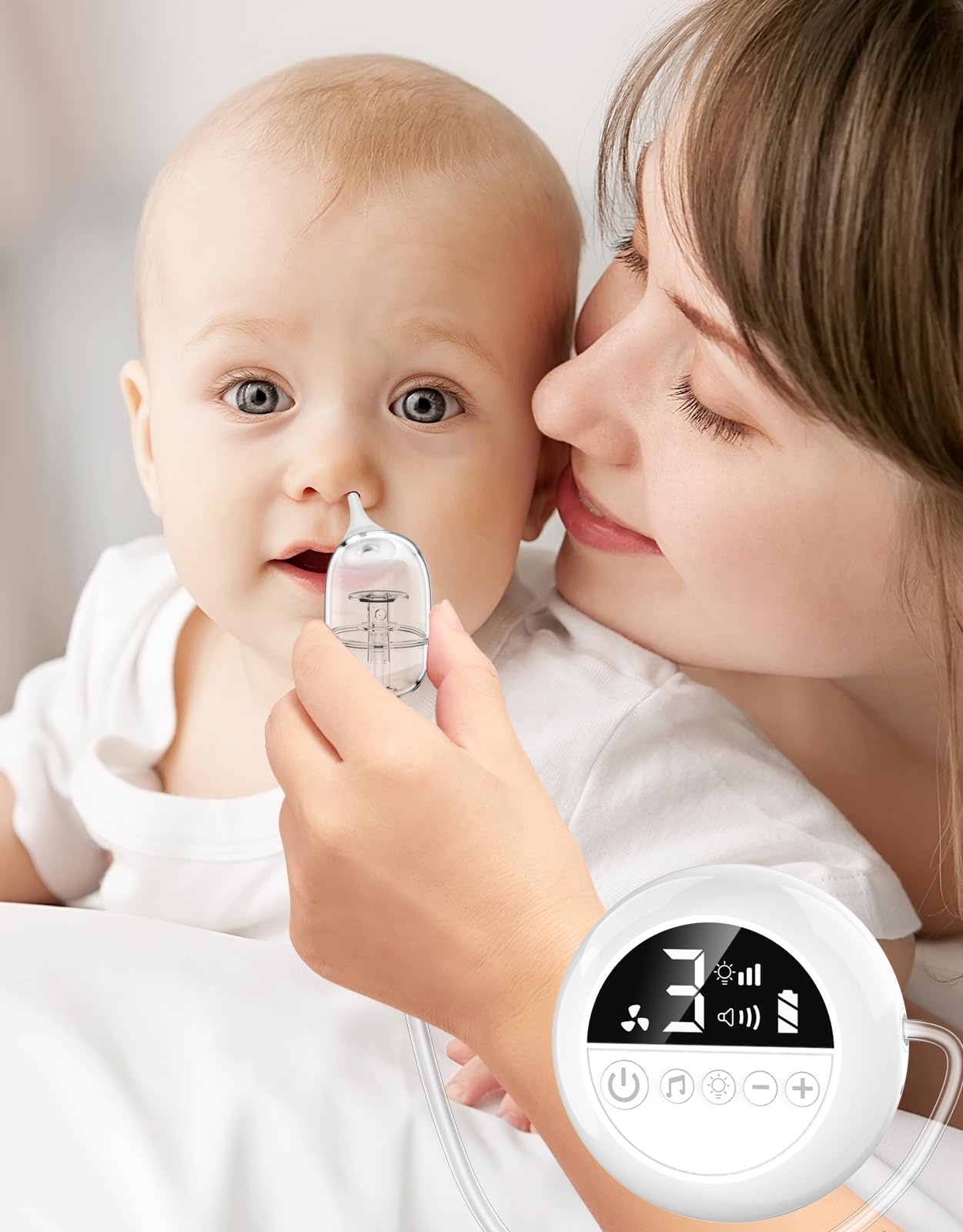 Baby Nursery Rhymes - เครื่องดูดน้ำมูกสำหรับเด็ก, เครื่องดูดน้ำมูกเกรดโรงพยาบาลพร้อมแรงดูด 9 ระดับ, ไฟกลางคืน และฟังก์ชั่นกล่อมเด็กด้วยเพลงกล่อมเด็ก