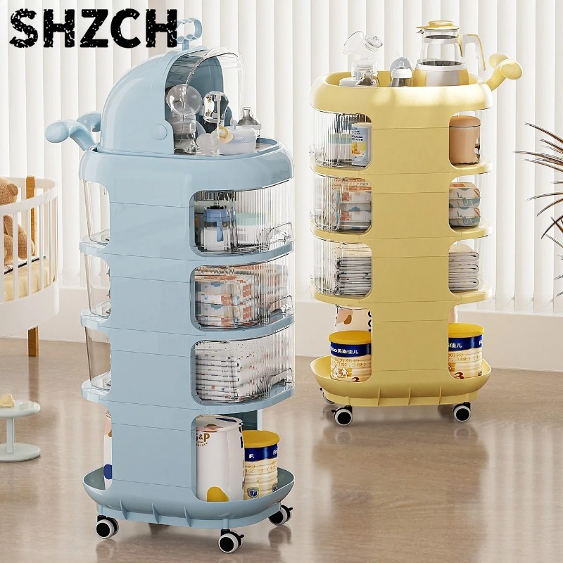 Baby Nursery Mobile - รถเข็นจัดเก็บของเด็ก 3 ชั้น พร้อมล้อเลื่อน - ที่เก็บของในห้องเด็กสำหรับผ้าอ้อม