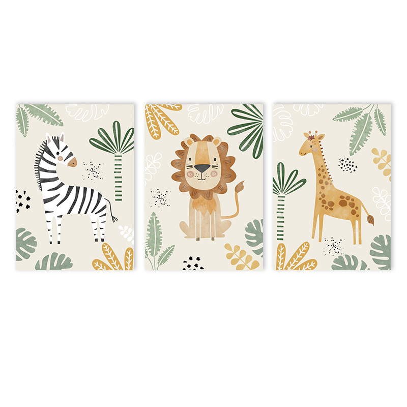 Baby Zebra Nursery - (ไม่มีกรอบ 3 ชิ้น) - ภาพวาดสิงโตน่ารักบนผ้าแคนวาส ศิลปะตกแต่งผนังลายสัตว์ป่า