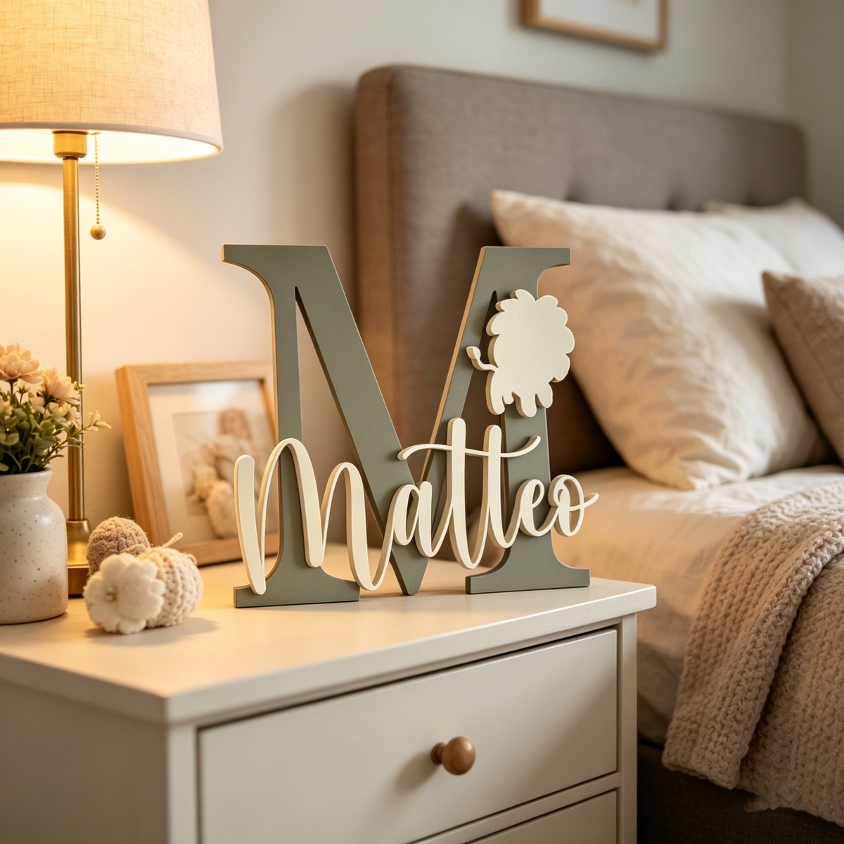 Baby Nursery Wall - ป้ายชื่อไม้สลักชื่อและอักษรย่อแบบกำหนดเอง 1 ชิ้น, ของตกแต่งผนังห้องเด็ก ห้องนอน ห้องรับแขก,