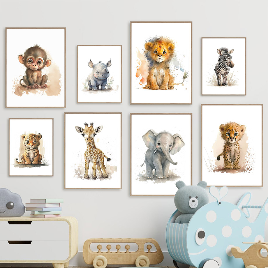 Baby Zebra Nursery - ภาพวาดบนผ้าใบลายสัตว์ในสวนสัตว์ ลิงสิงโต ยีราฟ แรด ม้าลาย เสือ