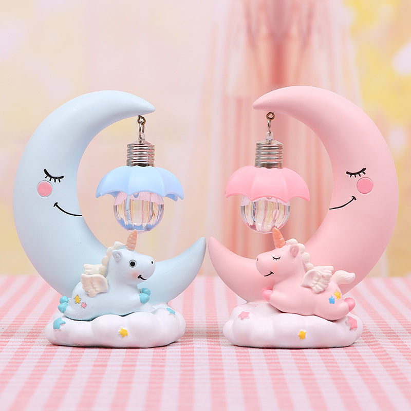 Baby Nursery Table Lamp - การ์ตูนดวงจันทร์ยูนิคอร์น Night Light LED เนอสเซอรี่โคมไฟการหายใจเด็กคริสต์มาสของขวัญเด็กวันเกิด Star