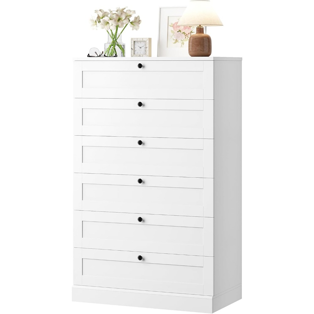Drawer Dresser White - ตู้ลิ้นชัก 6 ชั้น สีขาวสวยงาม สำหรับห้องนอน, ตู้ลิ้นชักสูง