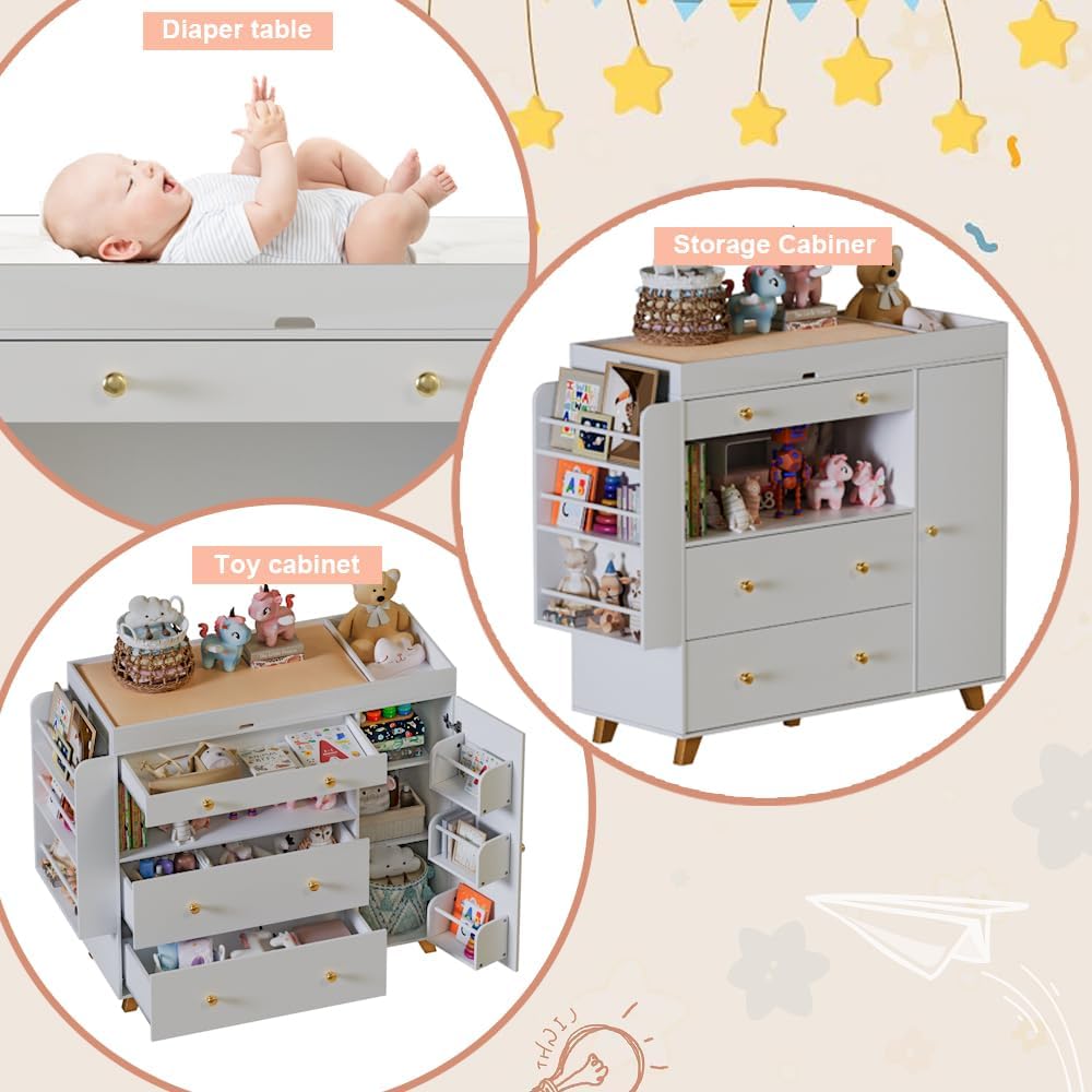 ตู้เสื้อผ้าเด็กอ่อนพร้อมโต๊ะเป - Baby Nursery Dresser บทวิจารณ์และราคา