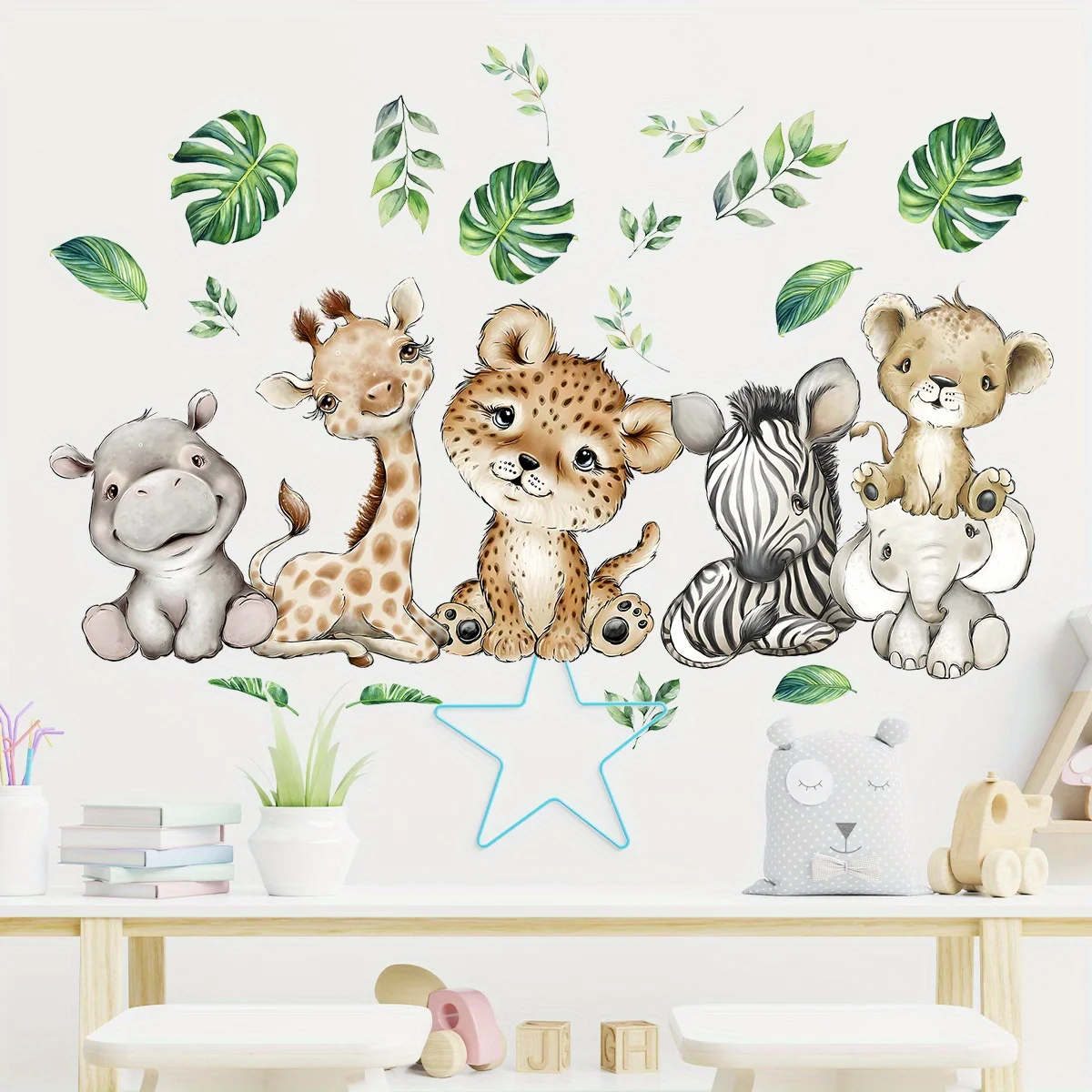 1PC การ์ตูนน่ารัก Hippo Tiger  - Baby Nursery Decals บทวิจารณ์และราคา