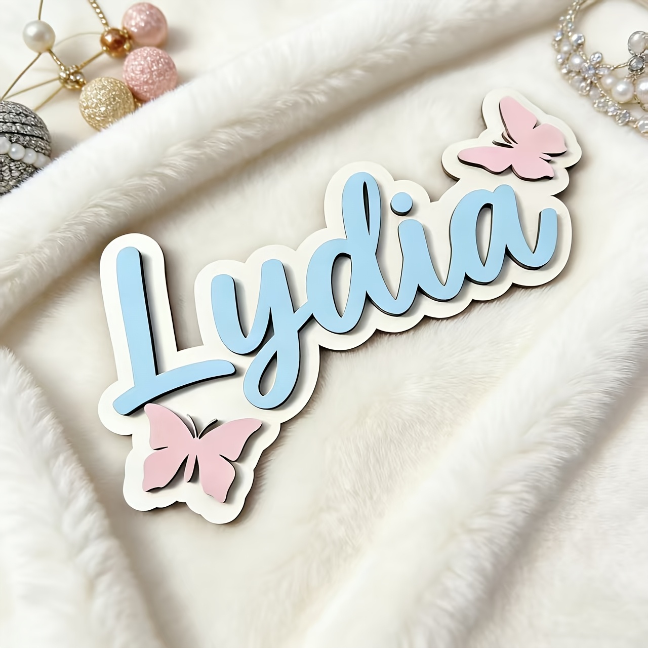 ป้ายชื่อห้องรูปผีเสื้อสีฟ้าและ - Baby Nursery Name Sign บทวิจารณ์และราคา