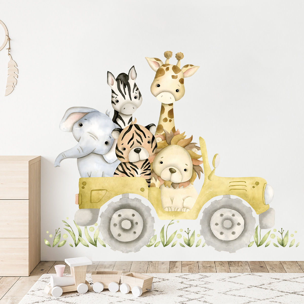 สัตว์น่ารักไดรฟ์รถจี๊ปสติ๊กเกอ - Baby Zebra Nursery บทวิจารณ์และราคา