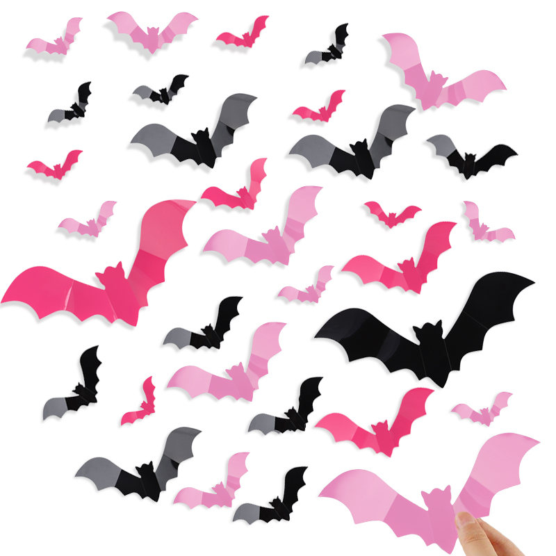 24/48Pcs ฮาโลวีนค้างคาวสีชมพูส - Baby Nursery Decals บทวิจารณ์และราคา