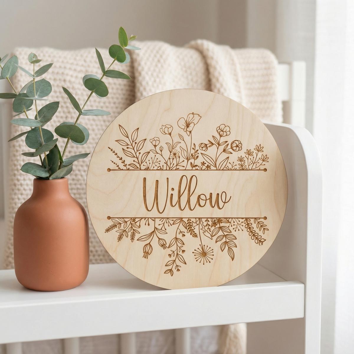 ป้ายไม้ทรงกลมลายดอกไม้พร้อมชื่ - Baby Nursery Wall บทวิจารณ์และราคา