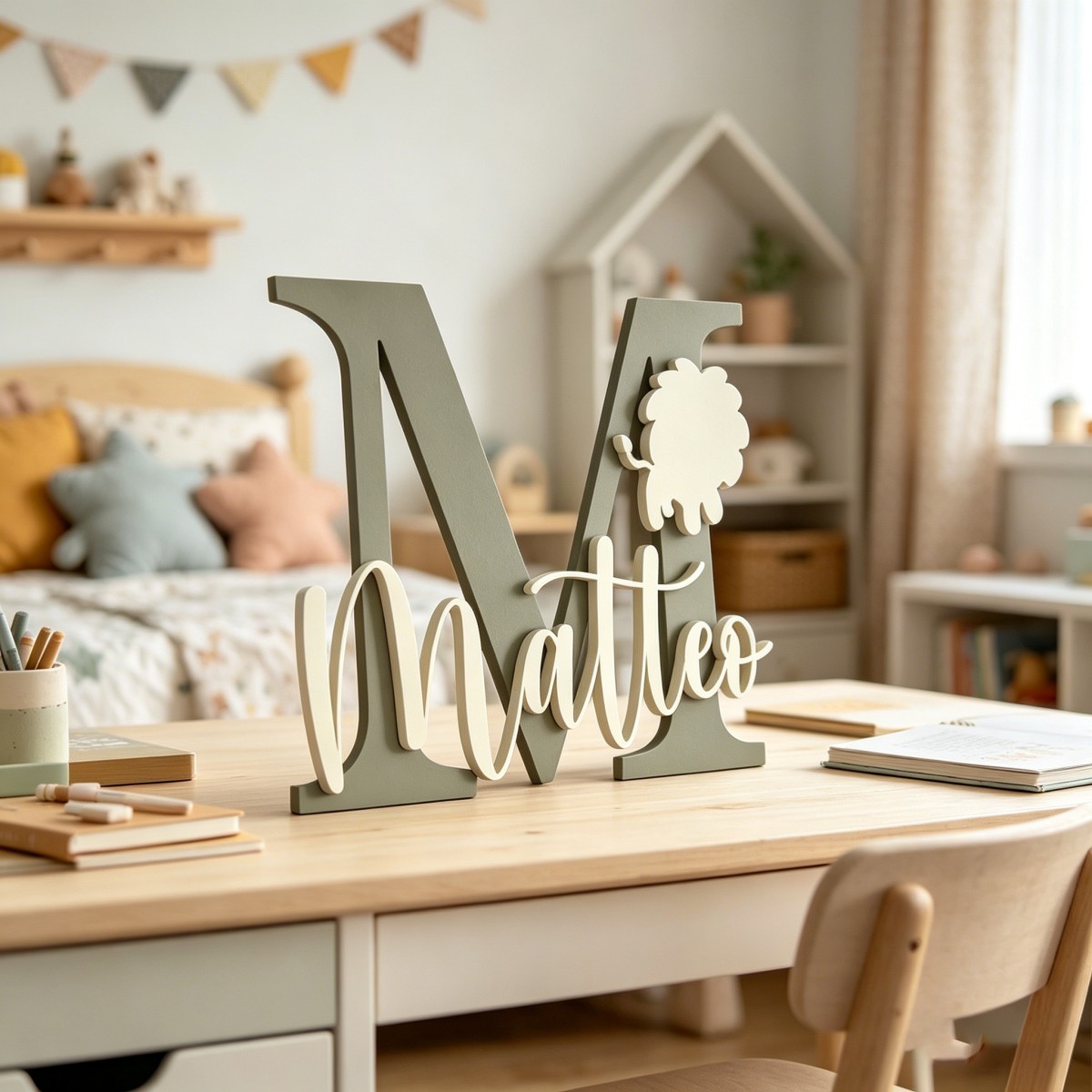 ป้ายชื่อไม้สลักชื่อและอักษรย่อ - Baby Nursery Wall บทวิจารณ์และราคา
