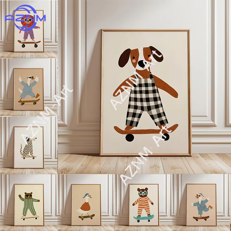 โปสเตอร์สัตว์ตลกเล่นสเก็ตบอร์ด - Baby Nursery Home บทวิจารณ์และราคา