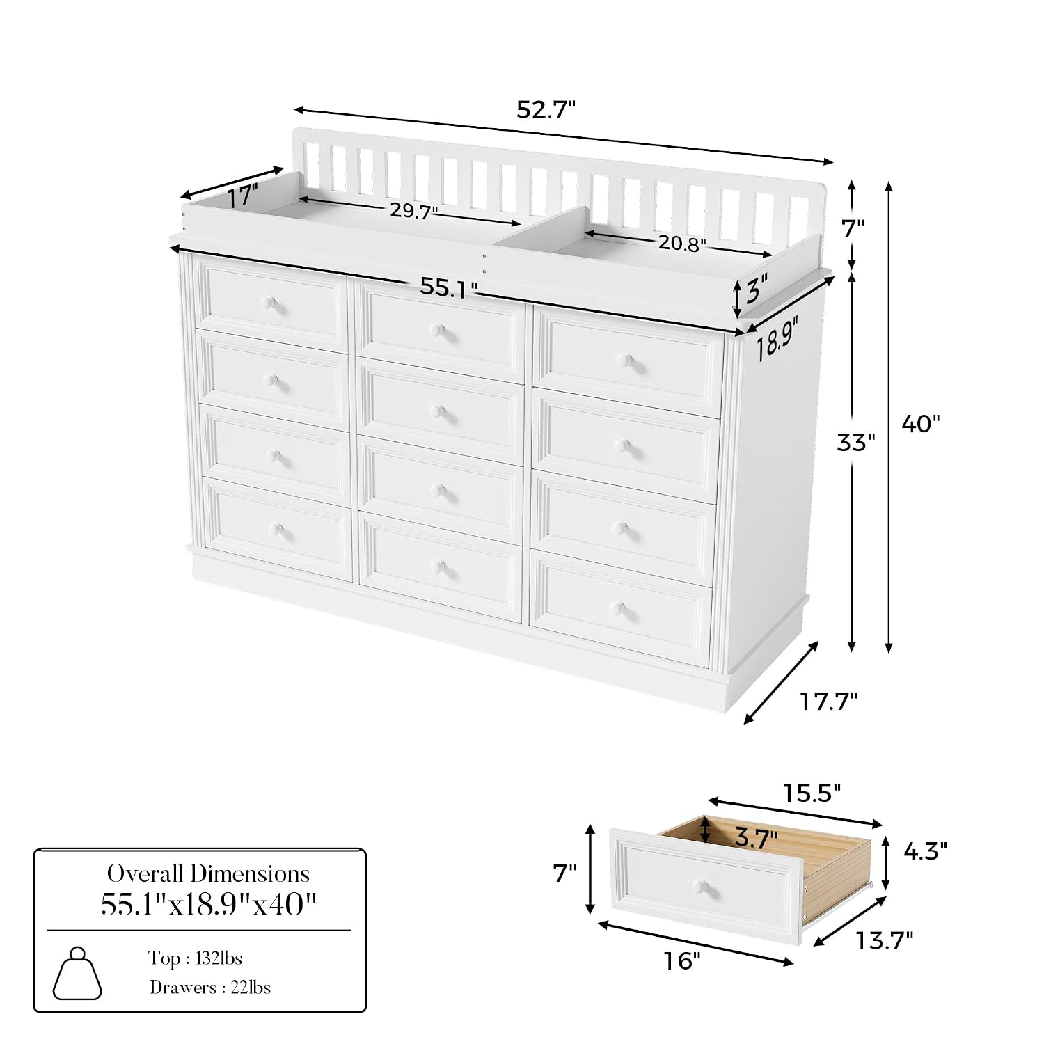 โต๊ะเปลี่ยนผ้าอ้อมเด็กพร้อมตู้ - Baby Nursery Dresser บทวิจารณ์และราคา