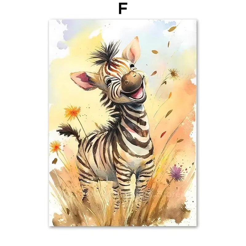ภาพวาดสีน้ำ ลายสิงโต ยีราฟ เสื - Baby Zebra Nursery บทวิจารณ์และราคา