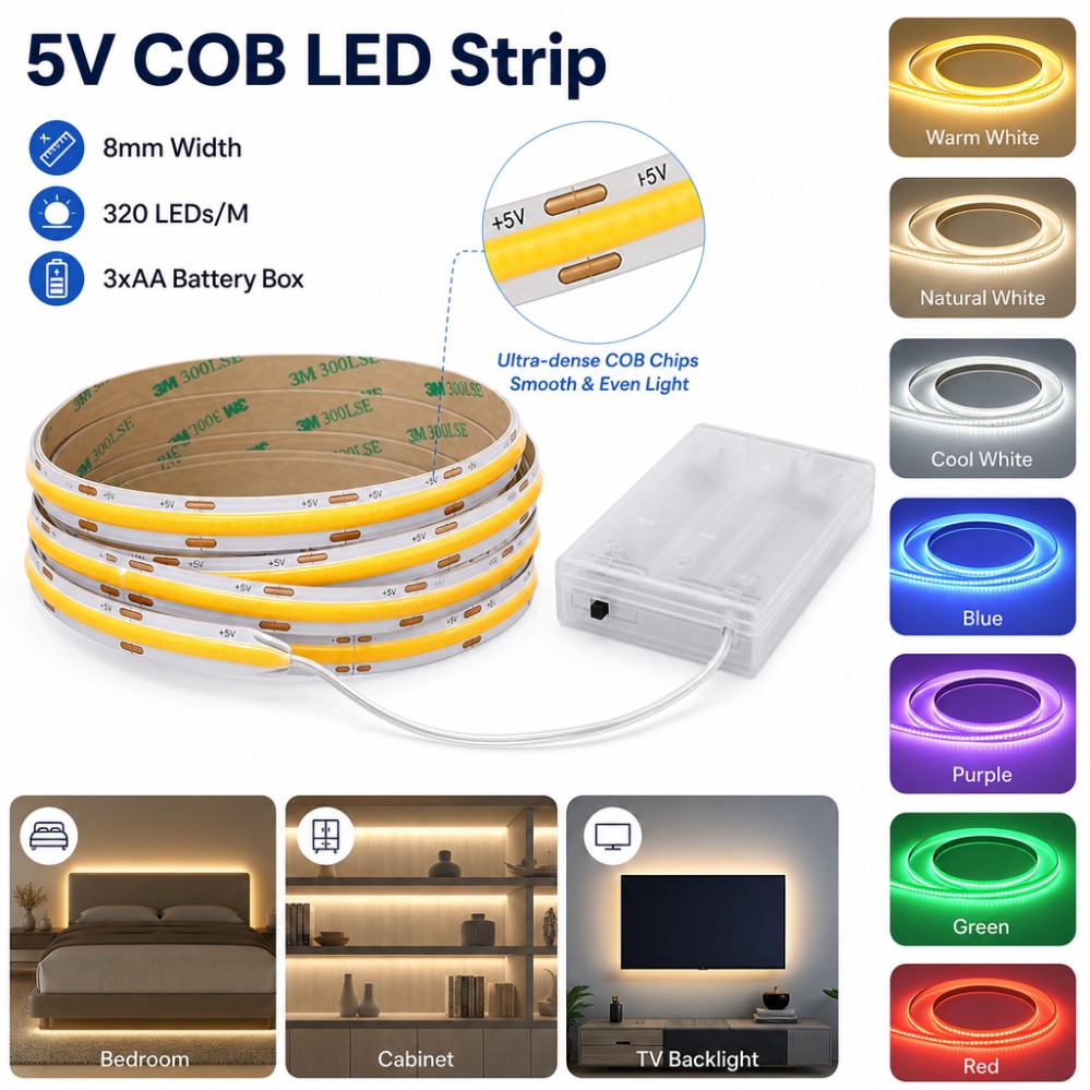 3AA แบตเตอรี่ 5V COB LED Strip - Drawer Dresser White บทวิจารณ์และราคา