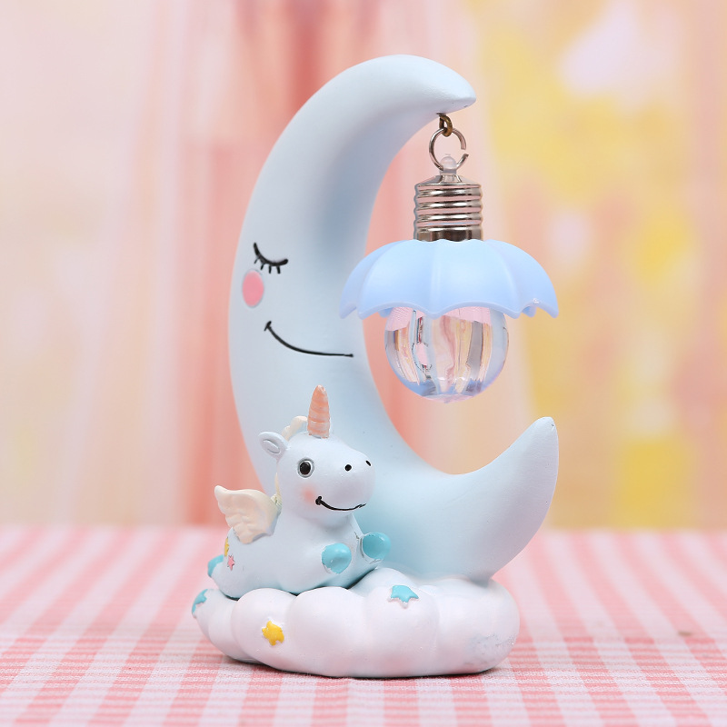 การ์ตูนดวงจันทร์ยูนิคอร์น Nigh - Baby Nursery Table Lamp บทวิจารณ์และราคา