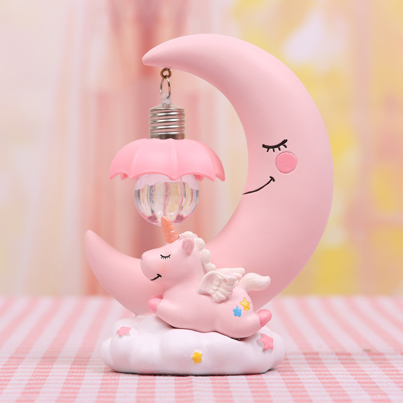 การ์ตูนดวงจันทร์ยูนิคอร์น Nigh - Baby Nursery Table Lamp บทวิจารณ์และราคา