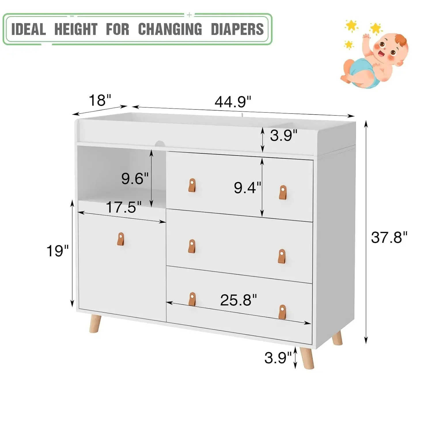 โต๊ะเปลี่ยนผ้าอ้อมเด็กพร้อมลิ้ - Baby Nursery Dresser บทวิจารณ์และราคา