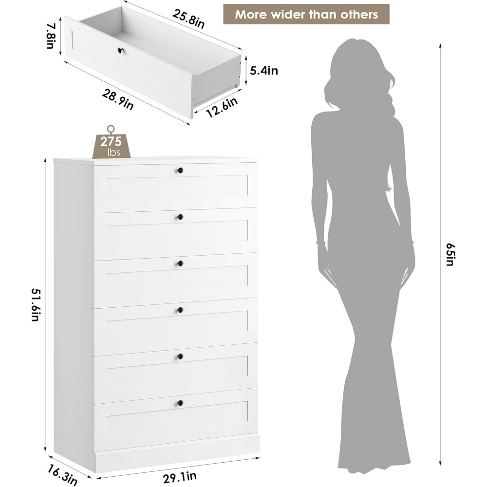 ตู้ลิ้นชัก 6 ชั้น สีขาวสวยงาม  - Drawer Dresser White บทวิจารณ์และราคา