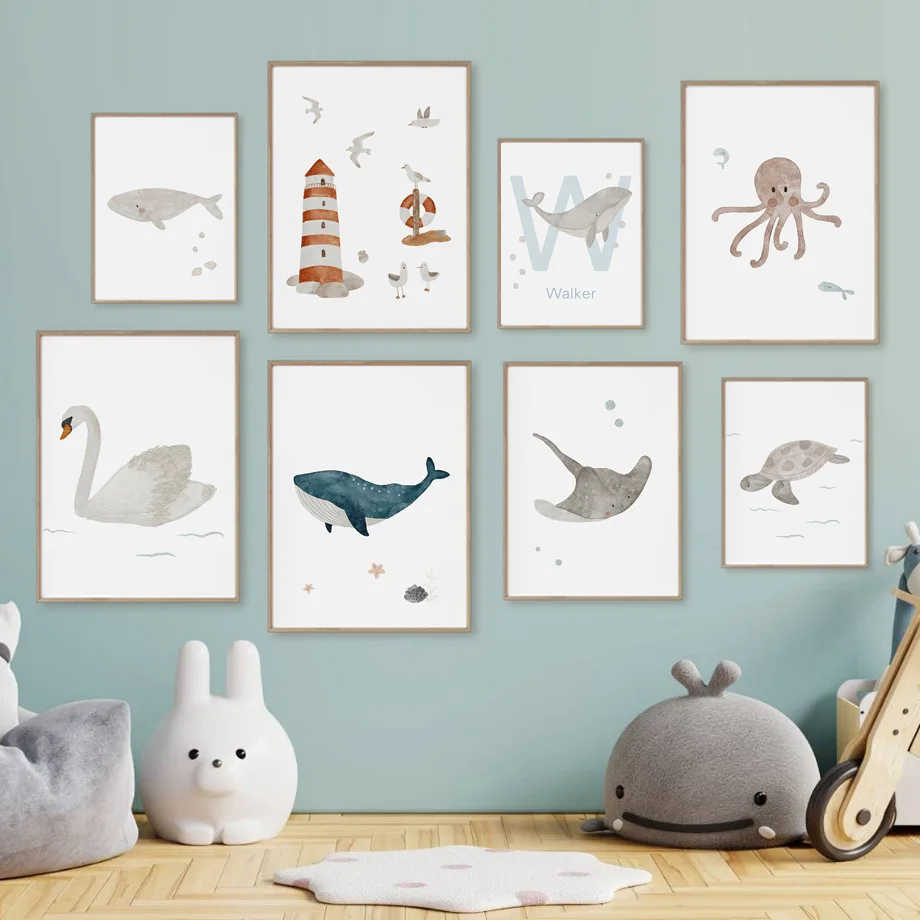 Custom ชื่อปลาวาฬ Octopus เต่า - Baby Name Wall Art บทวิจารณ์และราคา