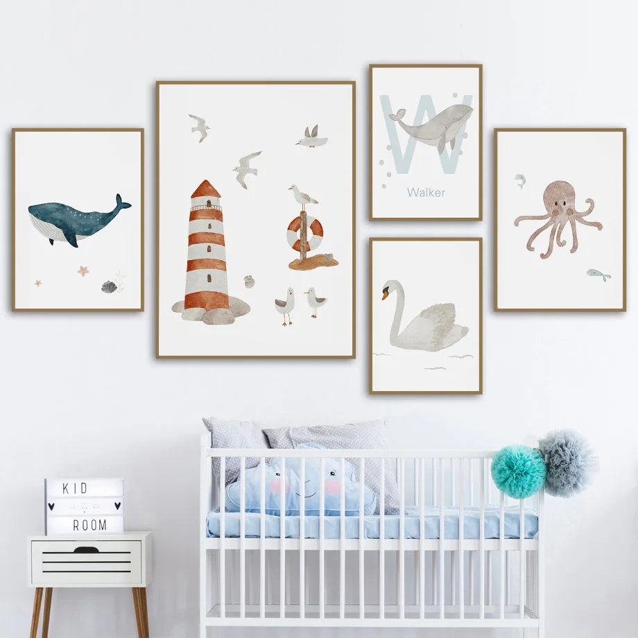 Custom ชื่อปลาวาฬ Octopus เต่า - Baby Name Wall Art บทวิจารณ์และราคา